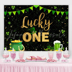 Lofaris Green Grass And Gold Lucky One Happy Birthday Backdrop