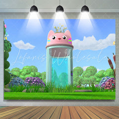 Lofaris Green Grassland Blue Sky Cat Cup Birthday Backdrop