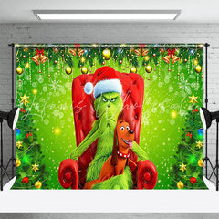 Lofaris Green Grinch And Puppy Bokeh Christmas Backdrop