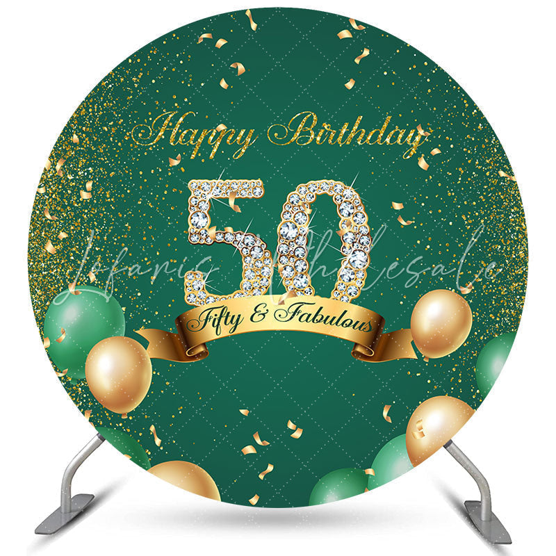 Lofaris Green Happy Fifty And Fabulous Round Birthday Backdrop