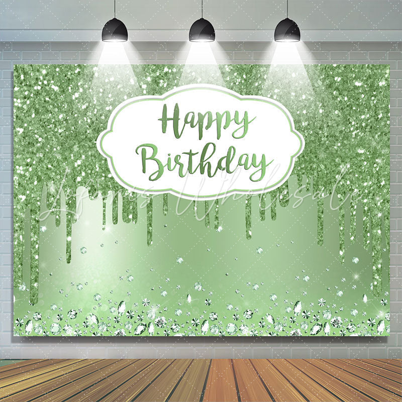 Lofaris Green Happy Glitter Bokeh Birthday Backdrop for Party