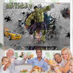 Lofaris Green Hero Grey Wall Car Happy Birthday Backdrop For Boy