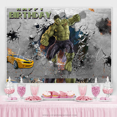 Lofaris Green Hero Grey Wall Car Happy Birthday Backdrop For Boy