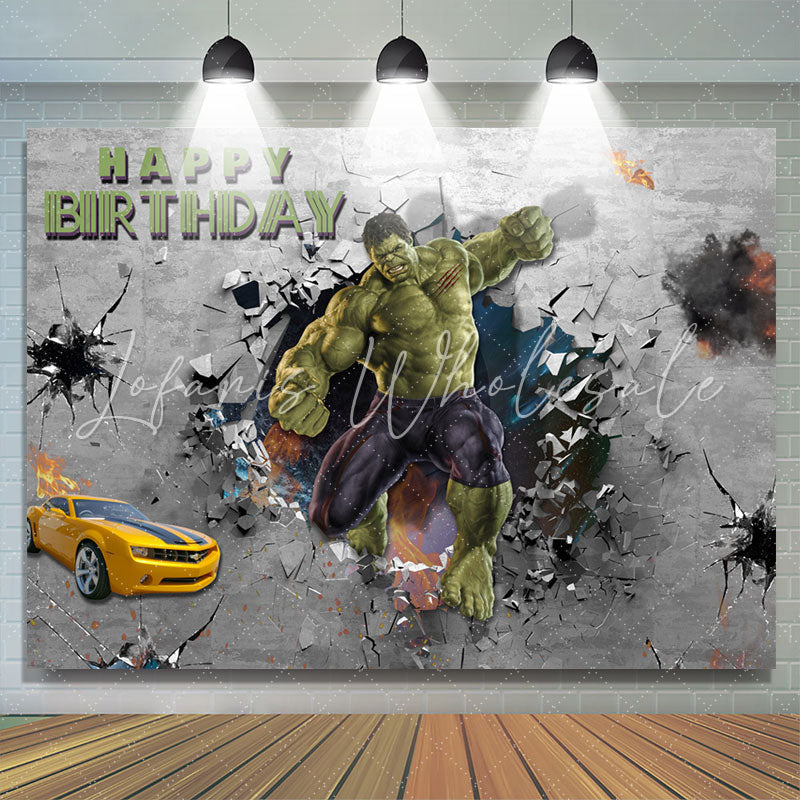 Lofaris Green Hero Grey Wall Car Happy Birthday Backdrop For Boy