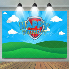 Lofaris Green Lawn Blue Sky Cloud Happy Birthday Backdrop