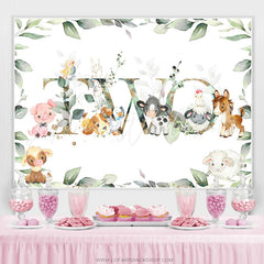 Lofaris Green Leaf And Cute Animals Happy 2nd Birthday Backdrop