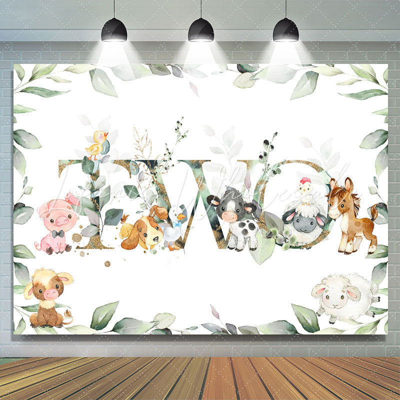 Lofaris Green Leaf And Cute Animals Happy 2nd Birthday Backdrop