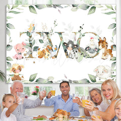 Lofaris Green Leaf And Cute Animals Happy 2nd Birthday Backdrop