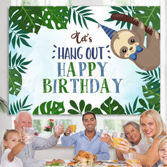 Lofaris Green Leaf And Monkey Lets Hang Out Birthday Backdrop