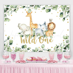 Lofaris Green Leaves And Animals Wild One Birthday Backdrop