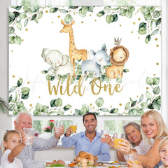 Lofaris Green Leaves And Animals Wild One Birthday Backdrop