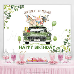 Lofaris Green Leaves And Car With Animal Happy Birthday Backdrop