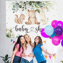 Lofaris Green Leaves And Cute Animals Baby Shower Backdrop