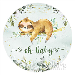 Lofaris Green Leaves And Cute Sloth Round Baby Shower Backdrop