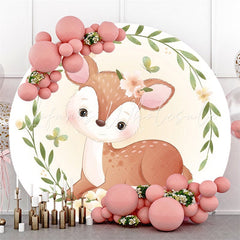 Lofaris Green Leaves And Deer Flowers Themed Circle Backdrop