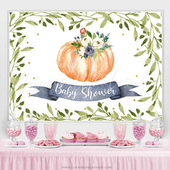 Lofaris Green Leaves And Floral Pumpkin Baby Shower Backdrop