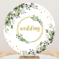 Lofaris Green Leaves And Gold Circle Elegant Wedding Backdrop