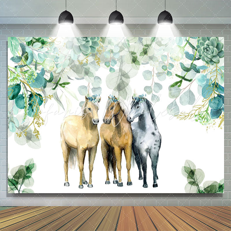 Lofaris Green Leaves And Horse Birthday Backdrop For Party