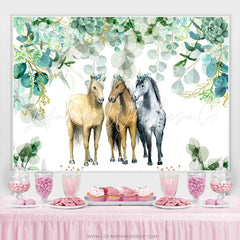 Lofaris Green Leaves And Horse Birthday Backdrop For Party