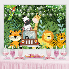 Lofaris Green Leaves And Little Animals Birthday Backdrops