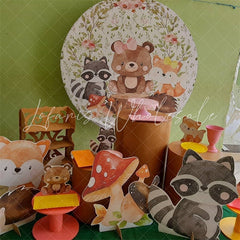 Lofaris Green Leaves And Safari Animals Round Birthday Backdrop