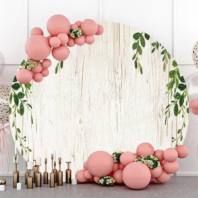 Lofaris Green Leaves And Simple Wood Custom Round Backdrop