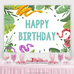 Lofaris Green Leaves And Snake Happy Birthday Backdrop Banner