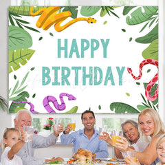 Lofaris Green Leaves And Snake Happy Birthday Backdrop Banner