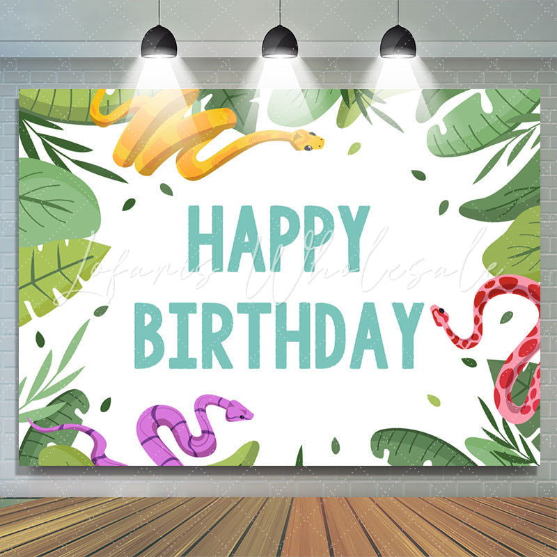 Lofaris Green Leaves And Snake Happy Birthday Backdrop Banner