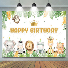 Lofaris Green Leaves Animals Crown Dot Birthday Backdrop