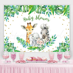 Lofaris Green Leaves And Animals Baby Shower Backdrop for Boy