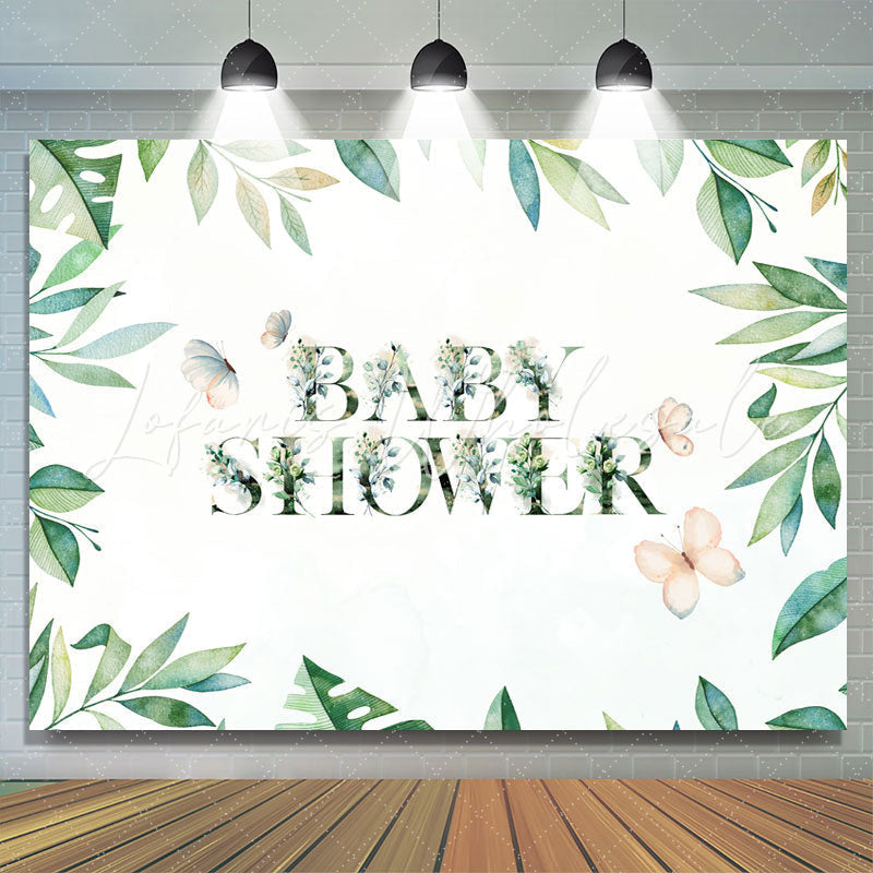 Lofaris Green Leaves Butterfly Baby Shower Backdrop for Party