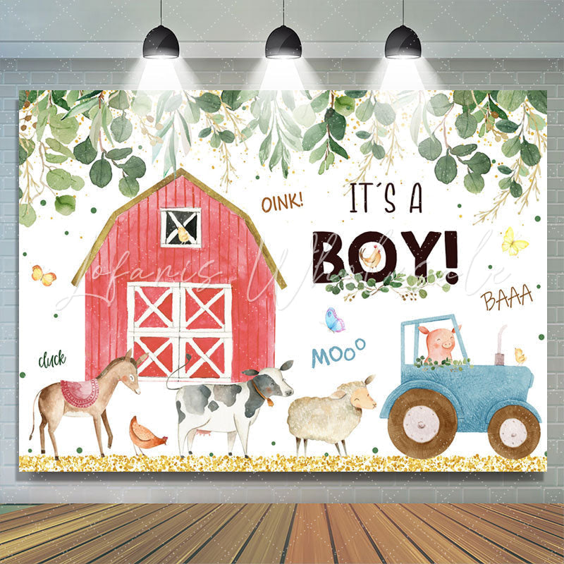 Lofaris Green Leaves Farm House Animal Baby Shower Backdrop