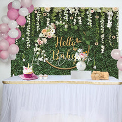 Lofaris Green Leaves Flowers Hello Baby Shower Backdrop