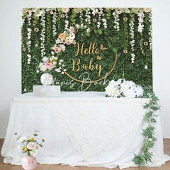 Lofaris Green Leaves Flowers Hello Baby Shower Backdrop