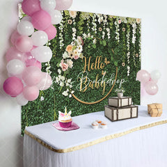 Lofaris Green Leaves Flowers Hello Baby Shower Backdrop