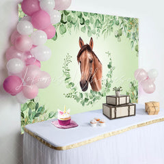 Lofaris Green Leaves Horse Baby Shower Backdrop For Boy