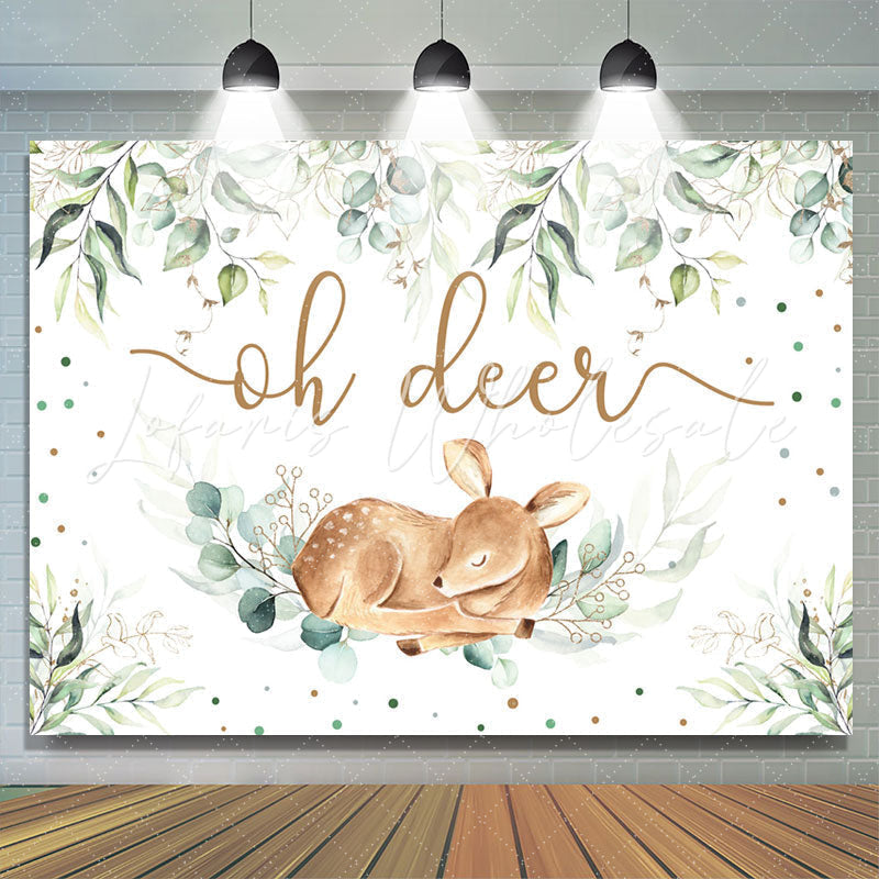 Lofaris Green Leaves Oh Deer Boho Safari Theme Baby Shower Backdrop