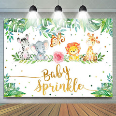 Lofaris Green Leaves Pink Floral Animals Baby Shower Backdrop