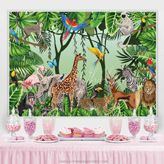 Lofaris Green Leaves Safari Animals Birthday Party Backdrop