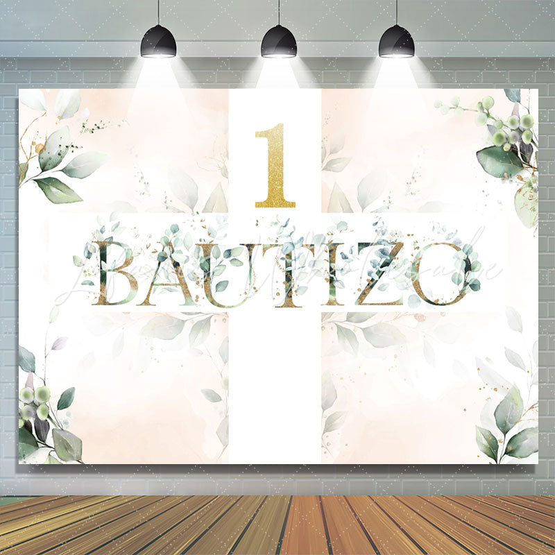 Lofaris Green Leaves Theme Bautizo Happy 1St Birthday Backdrop