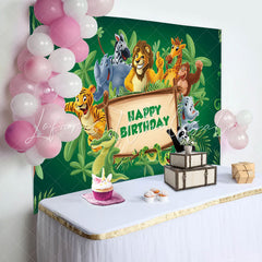 Lofaris Green Leaves Wood Sign Animals Birthday Backdrop