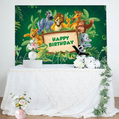 Lofaris Green Leaves Wood Sign Animals Birthday Backdrop