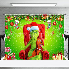 Lofaris Green Monster Cute Dog Red Sofa Christmas Backdrop