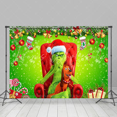 Lofaris Green Monster Cute Dog Red Sofa Christmas Backdrop