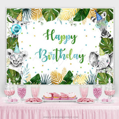 Lofaris Green Monstera Forest Animal Boho Birthday Backdrop