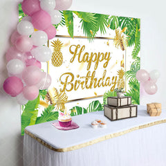 Lofaris Green Monstera Gold Pineapple Backdrop For Birthday