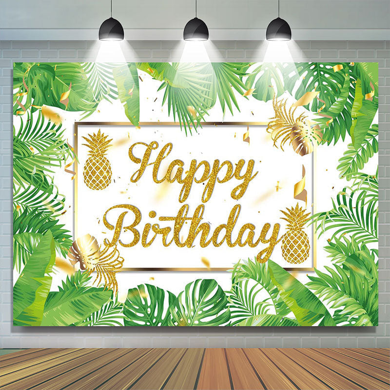 Lofaris Green Monstera Gold Pineapple Backdrop For Birthday