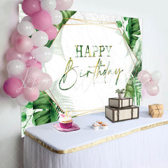 Lofaris Green Monstra Marble Texture Happy Birthday Backdrop