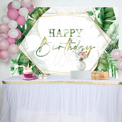 Lofaris Green Monstra Marble Texture Happy Birthday Backdrop